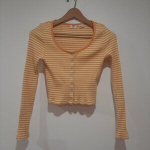 Levis Y2k preppy striped long sleeve cropped button up top